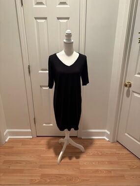 Eileen Fisher Black Knit dress with V-Neck